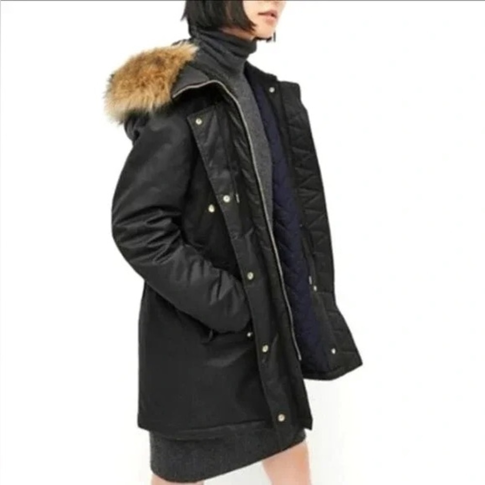 J. Crew Perfect Winter Parka PrimaLoft Black Size XXSP Petite - Picture 4 of 12